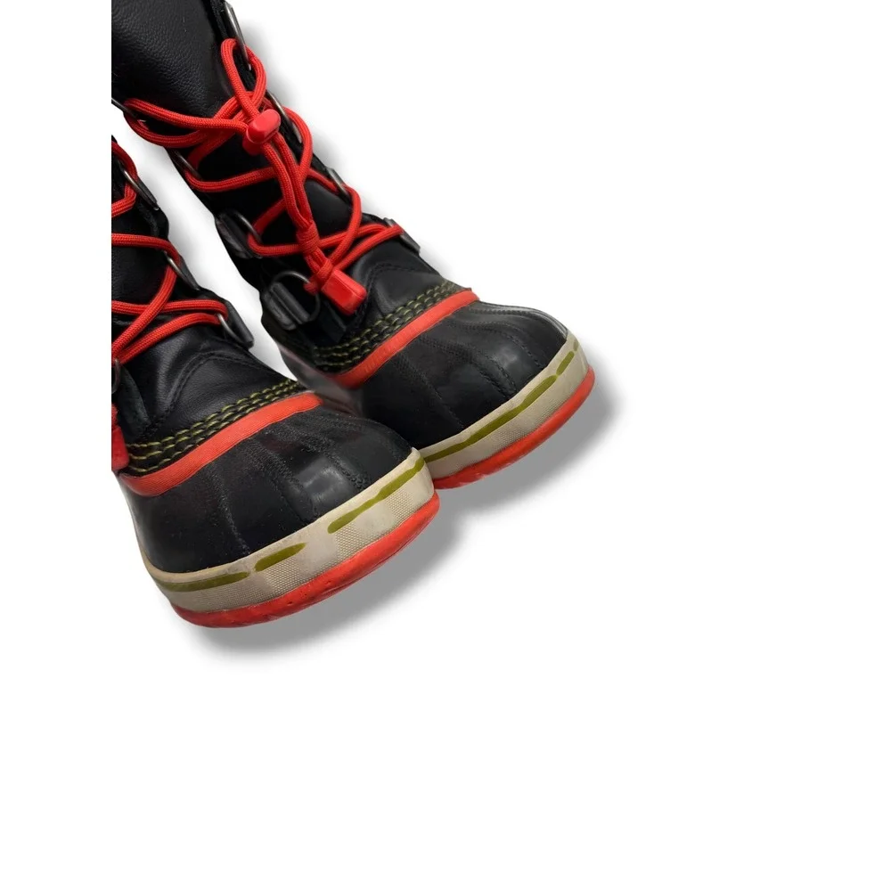 Sorel Tofino Winter Boots Kids Size 1 Black Red Waterproof Faux Fur Snow Boots
